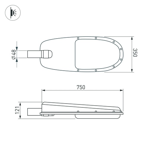 Светильник OXOR-ELFA-749х351-150W Day5000 (GR, 144x61 deg, 230V) IP65 (Arlight, -)