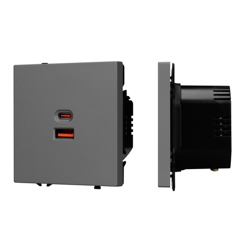 Механизм розетки с быстрой USB зарядкой SCT-NOBE-MUAC-SFPL-FC-GR (65W, QC3) (Arlight, -)