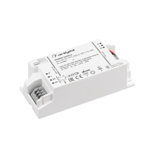 Блок питания ARJ-SP-53-PFC-DALI2-NFC-PD-WR (53W, 3-44V, 0.5-1.4A) (Arlight, IP20 Пластик, 5 лет)
