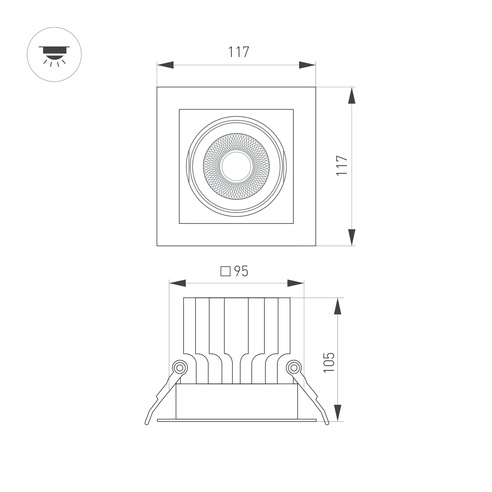 Светильник MS-VORTEX-BUILT-S117x117-20W Warm3000 (WH-WH, 40 deg, 230V) (Arlight, IP20 Металл, 5 лет)