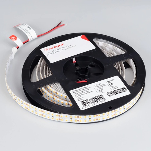 Лента светодиодная RT-A320-15mm 24V Warm3500 (24 W/m, IP20, 2835, 5m) (Arlight, высок.эфф.150 лм/Вт)