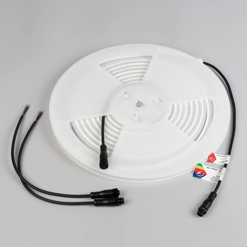 Лента герметичная WAVE-TOP-PU-H120-10x10mm 24V RGB (10 W/m, IP68, 5m, wire x2) (Arlight, Вывод боковой, 3 года)