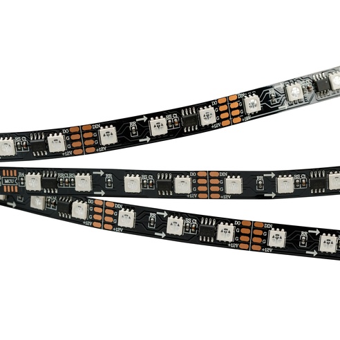 Лента светодиодная SPI-5000-5060-60 12V Cx3 RGB-Auto (Black 10mm, 13.2W/m, IP20) (Arlight, Открытый, IP20)