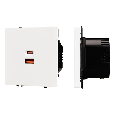 Механизм розетки с быстрой USB зарядкой SCT-NOBE-MUAC-SFPL-FC-WH (65W, QC3) (Arlight, -)