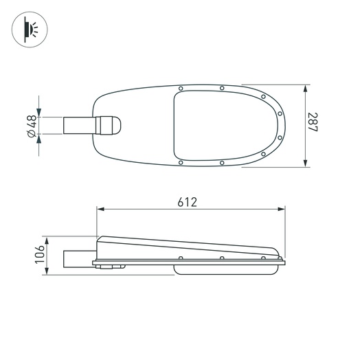 Светильник OXOR-ELFA-611х288-75W Day5000 (GR, 144x61 deg, 230V) IP65 (Arlight, -)