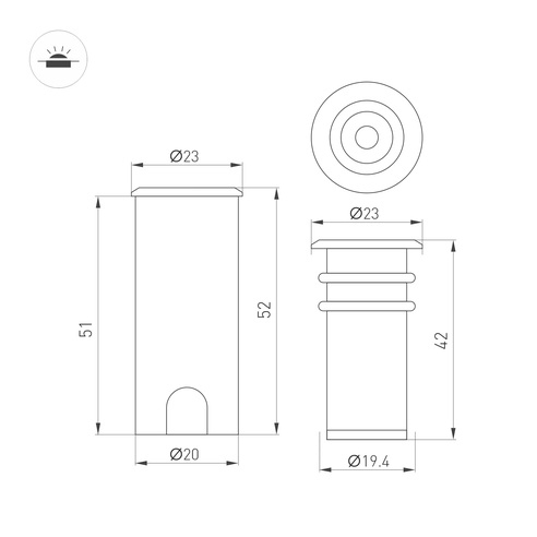Светильник ART-PELURU-GROUND-R23-1W Warm2700 (GR, 30 deg, 24V) (Arlight, IP67 Металл, 3 года)