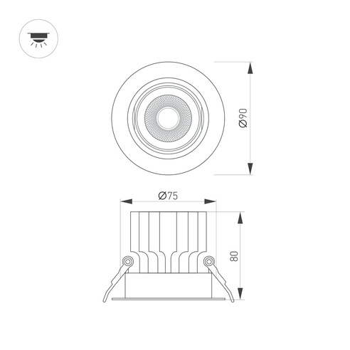 Светильник MS-VORTEX-BUILT-R90-12W Warm3000 (WH-WH, 20 deg, 230V) (Arlight, IP20 Металл, 5 лет)