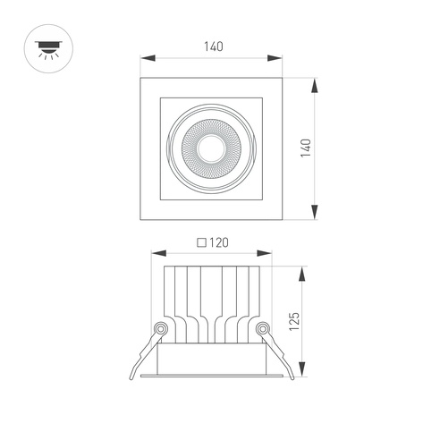 Светильник MS-VORTEX-BUILT-S140x140-30W Warm3000 (WH-WH, 50 deg, 230V) (Arlight, IP20 Металл, 5 лет)