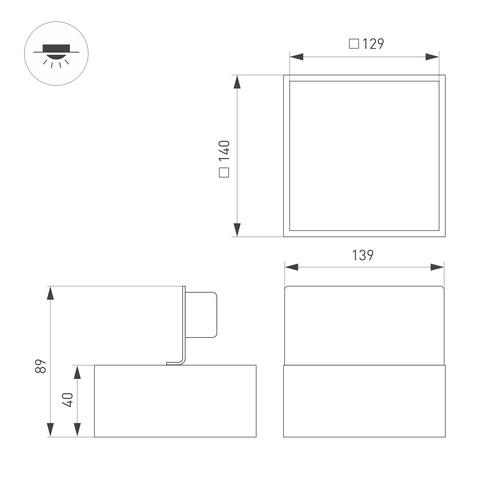 Светильник DL-GRIGLIATO-S140x140-18W Day4000 (BK, 100 deg, 230) (Arlight, IP40 Металл, 5 лет)