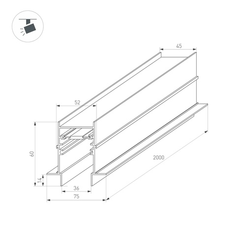 Трек встраиваемый MAG-TRACK-4560-FDW-2000 (BK) (Arlight, IP20 Металл, 3 года)