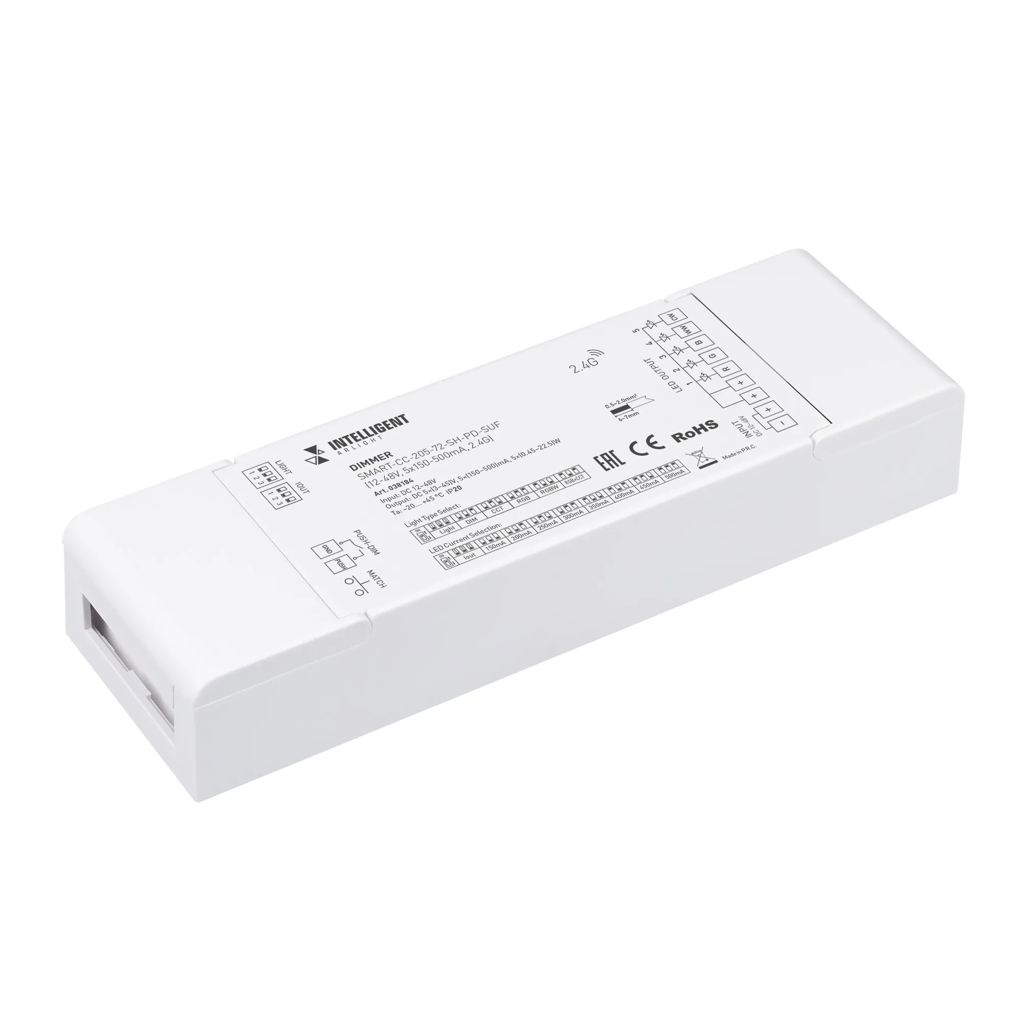 INTELLIGENT ARLIGHT Диммер SMART-CC-205-72-SH-PD-SUF (12-48V, 5x150-500mA, 2.4G) (IARL, IP20 Пластик, 5 лет) - изображение товара