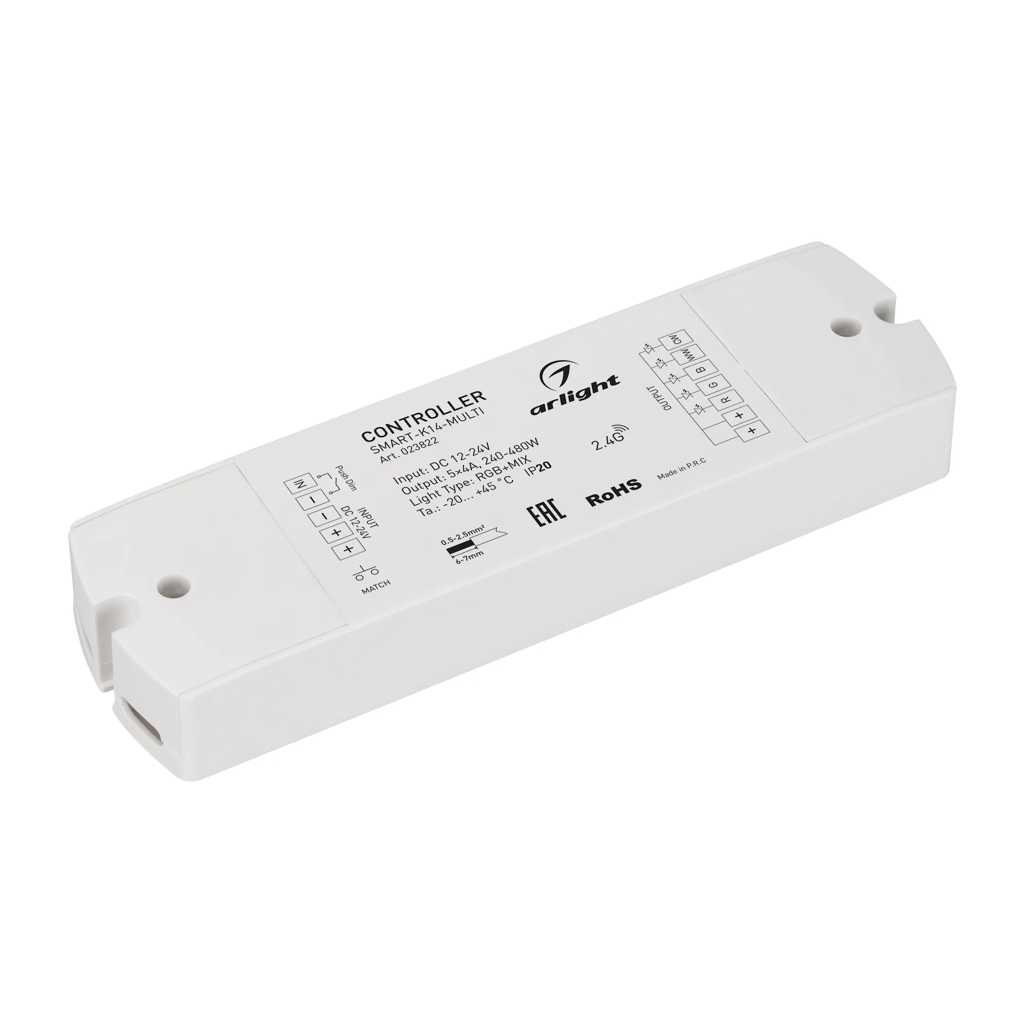 Контроллер SMART-K14-MULTI (12-24V, 5x4A, RGB-MIX, 2.4G) (Arlight, IP20 Пластик, 5 лет) - изображение товара
