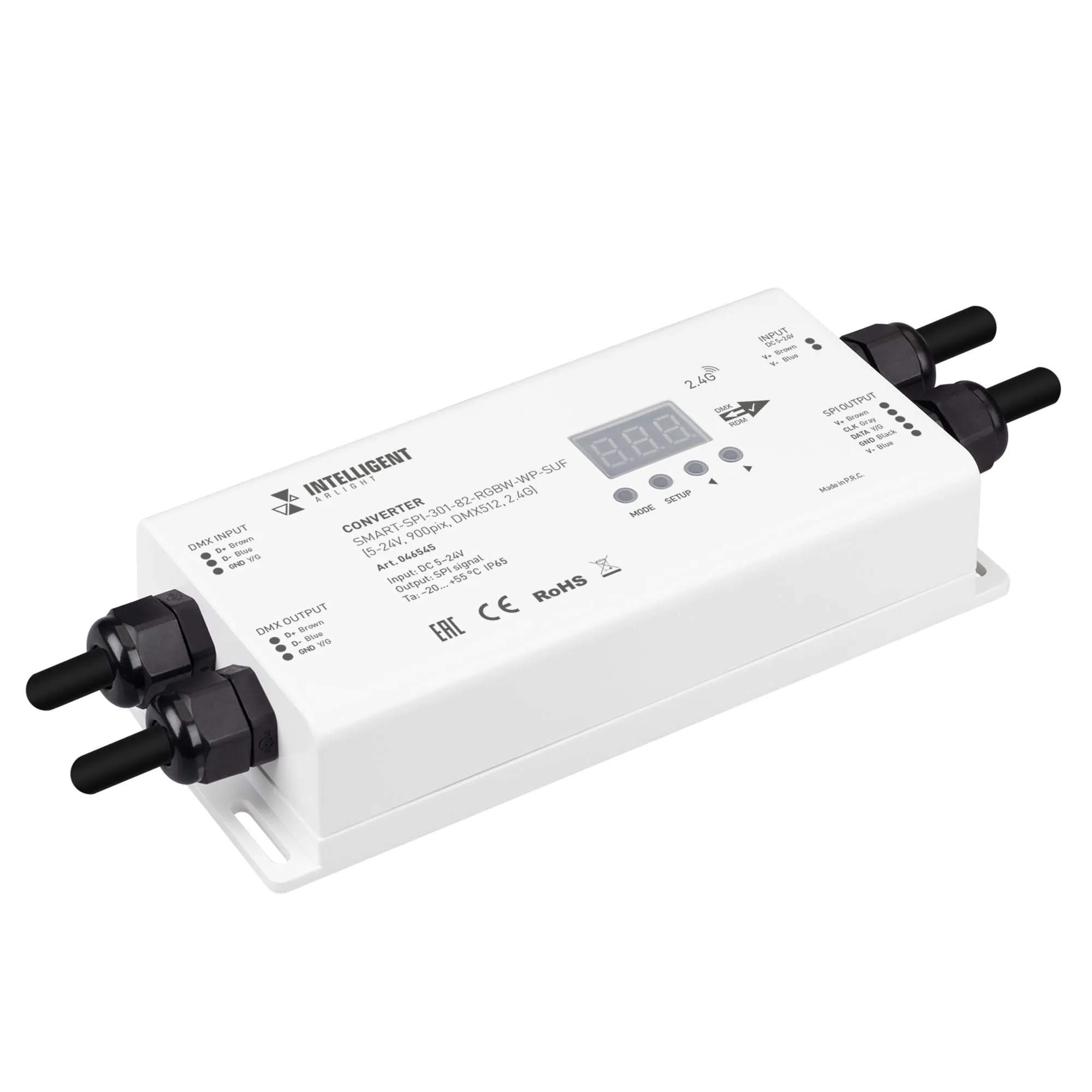 INTELLIGENT ARLIGHT Конвертер SMART-SPI-301-82-RGBW-WP-SUF (5-24V, 900pix, DMX512, 2.4G) (IARL, IP65 Пластик, 5 лет) - изображение товара