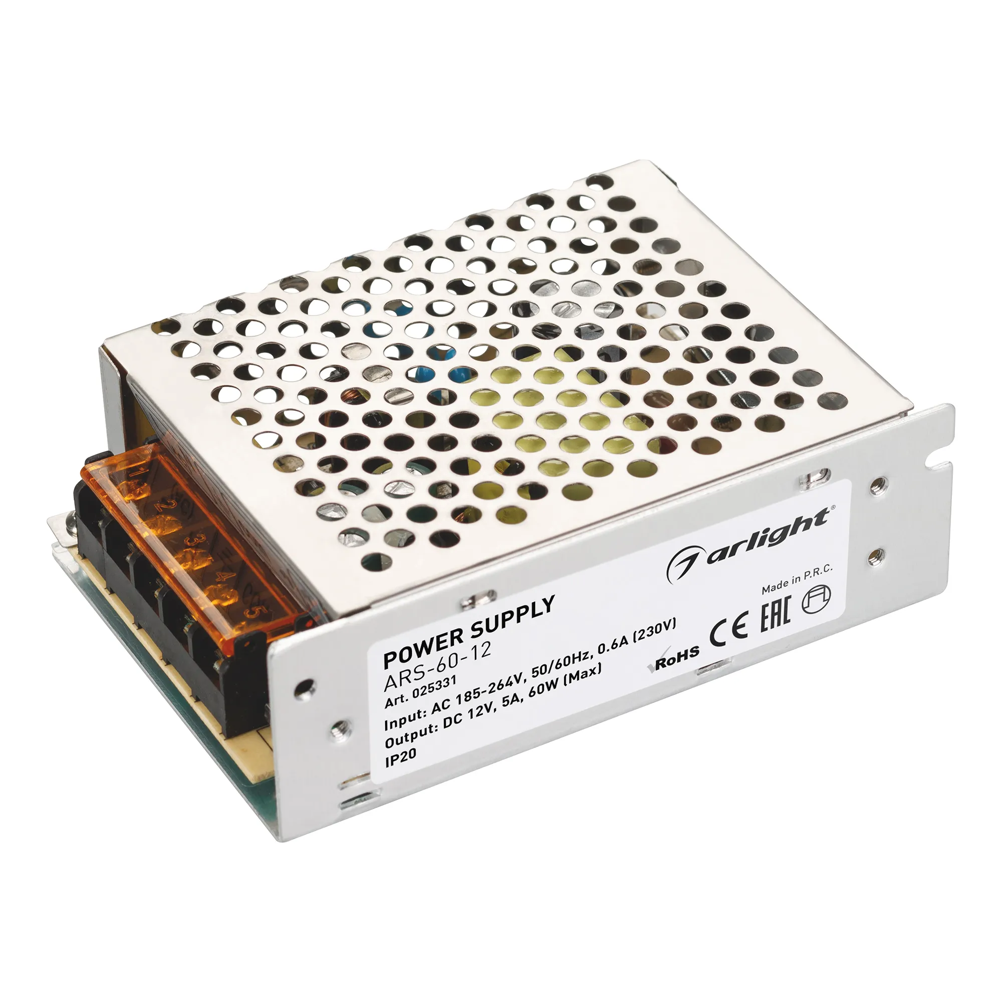 Блок питания ARS-60-12 (12V, 5A, 60W) (Arlight, IP20 Сетка, 2 года) - изображение товара