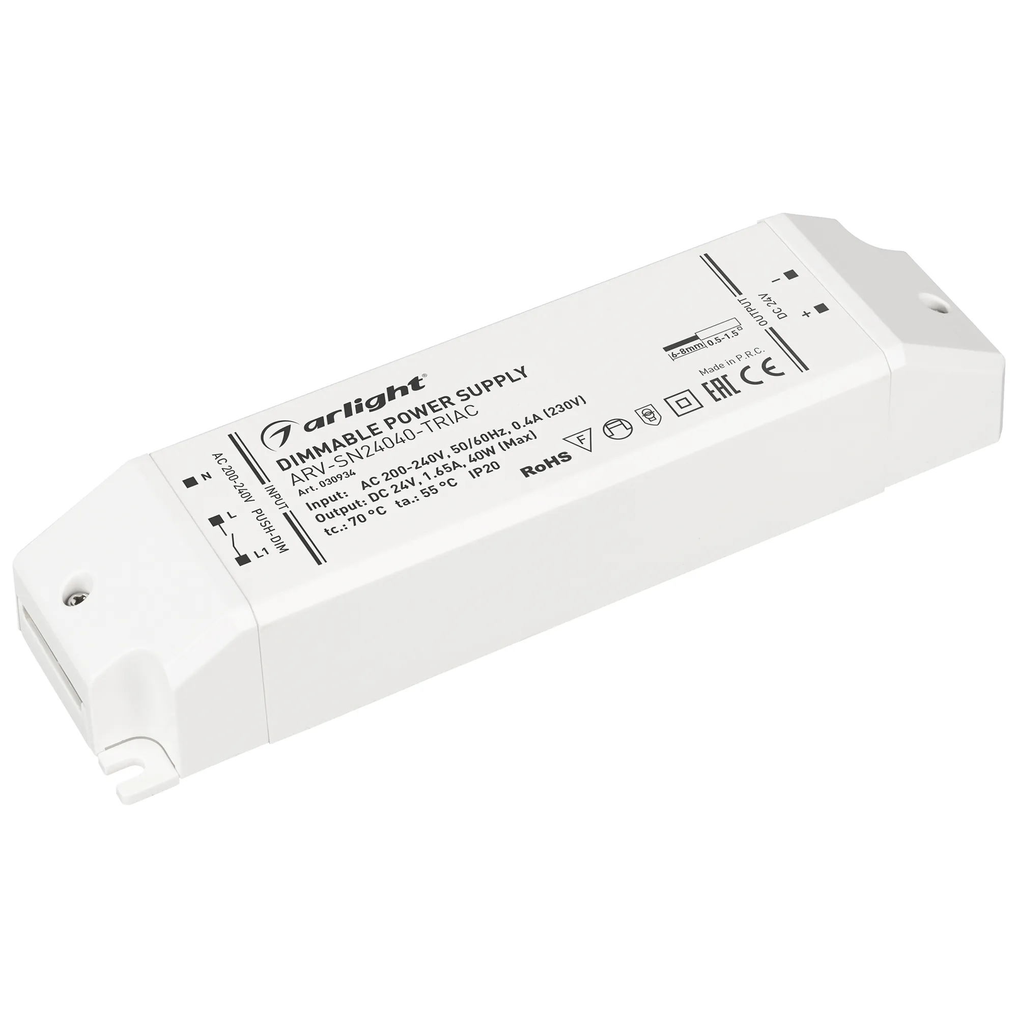 Блок питания ARV-SN24040-TRIAC (24V, 1.65A, 40W) (Arlight, IP20 Пластик, 3 года) - изображение товара