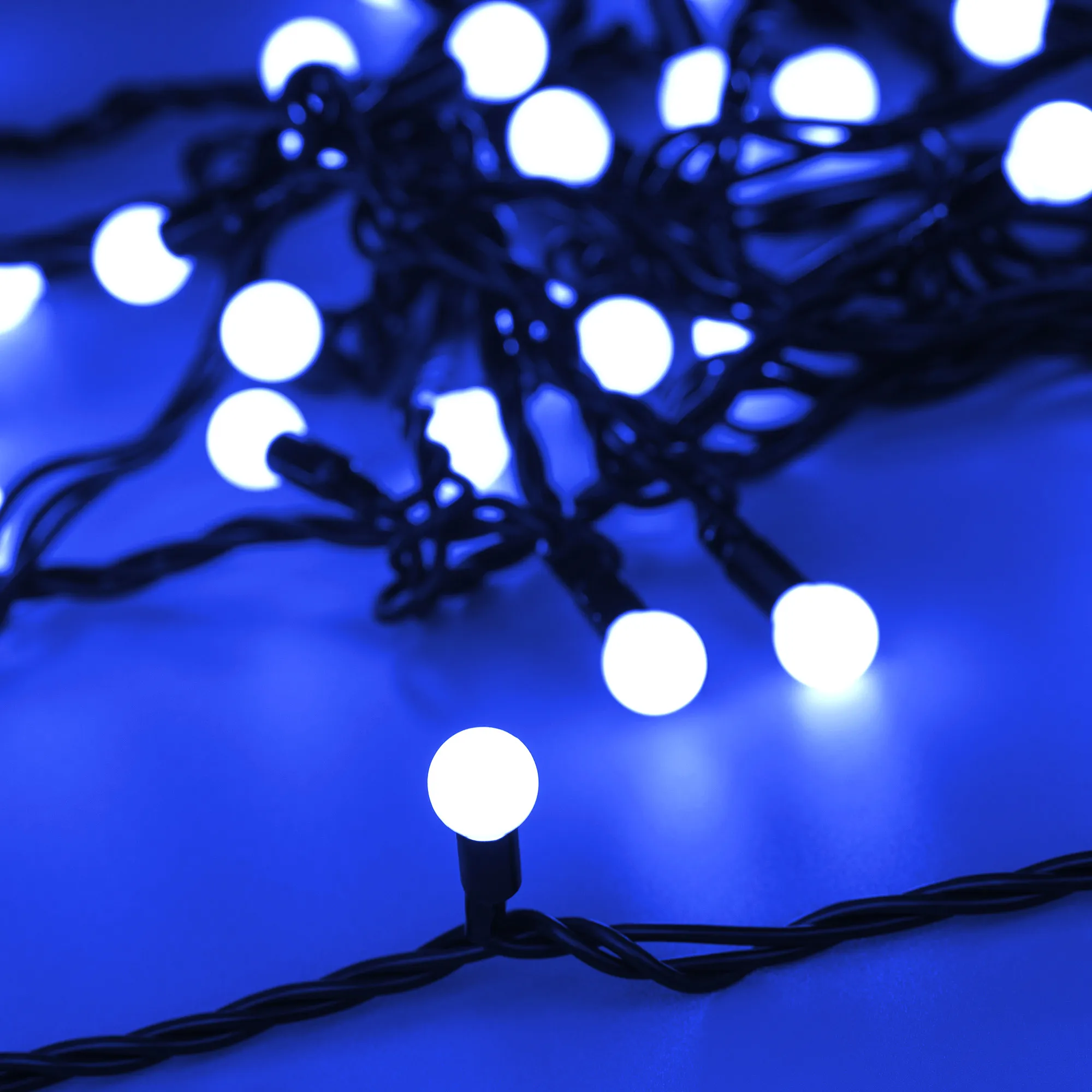 Светодиодная гирлянда ARD-BALL-CLASSIC-D13-10000-BLACK-100LED BLUE (230V, 7W) (Ardecoled, IP65) - изображение товара