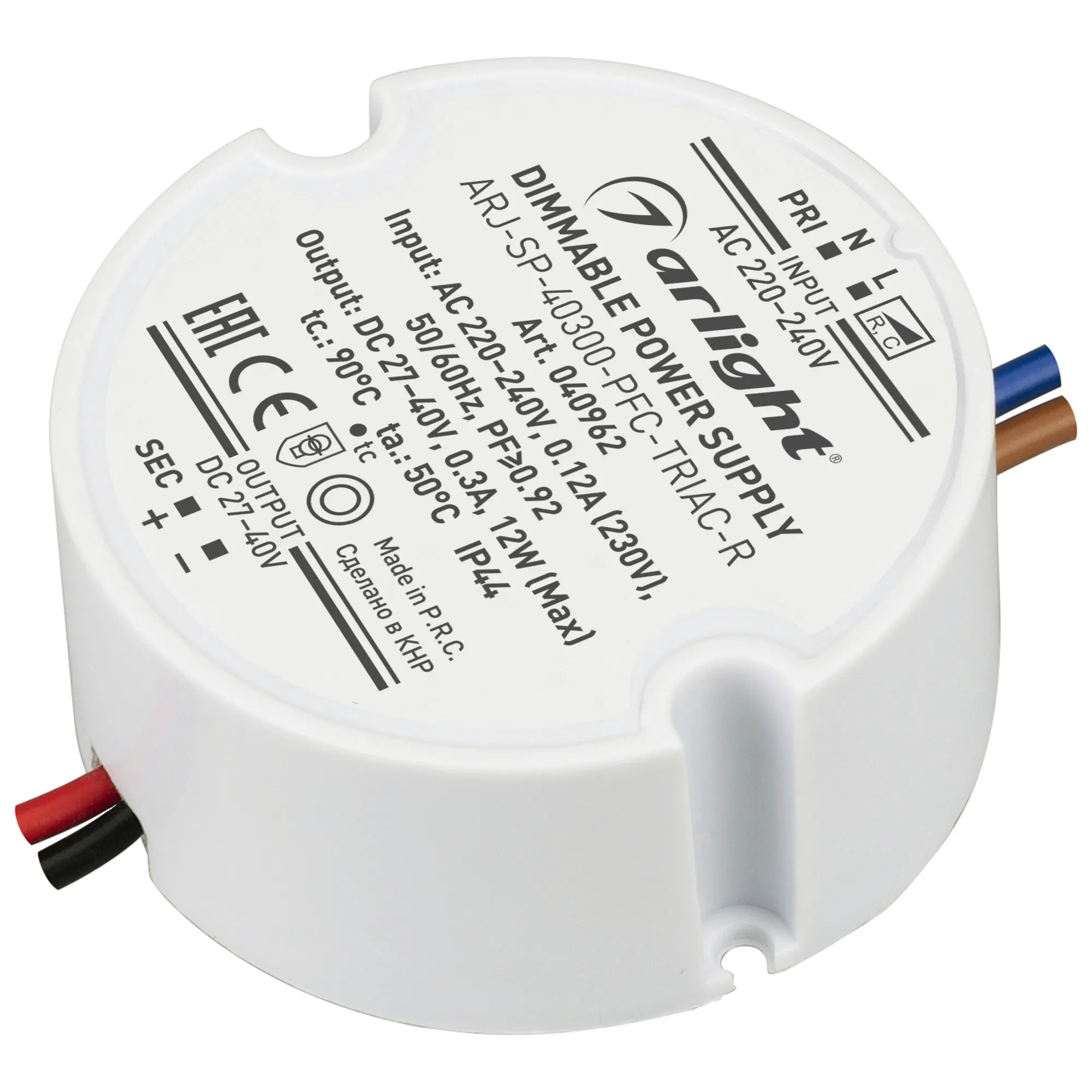 Блок питания ARJ-SP-40300-PFC-TRIAC-R (12W, 27-40V, 300mA) (Arlight, IP44 Пластик, 5 лет) - изображение товара