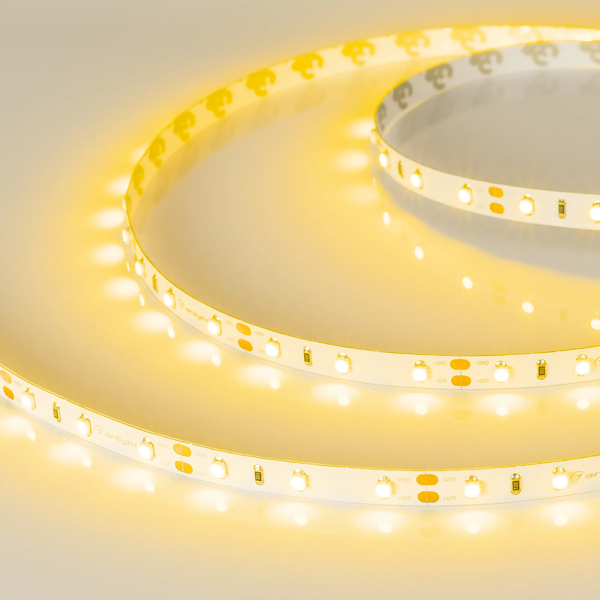 Лента светодиодная RT-A60-8mm 12V Yellow (4.8 W/m, IP20, 2835, 5m) (Arlight, Открытый)