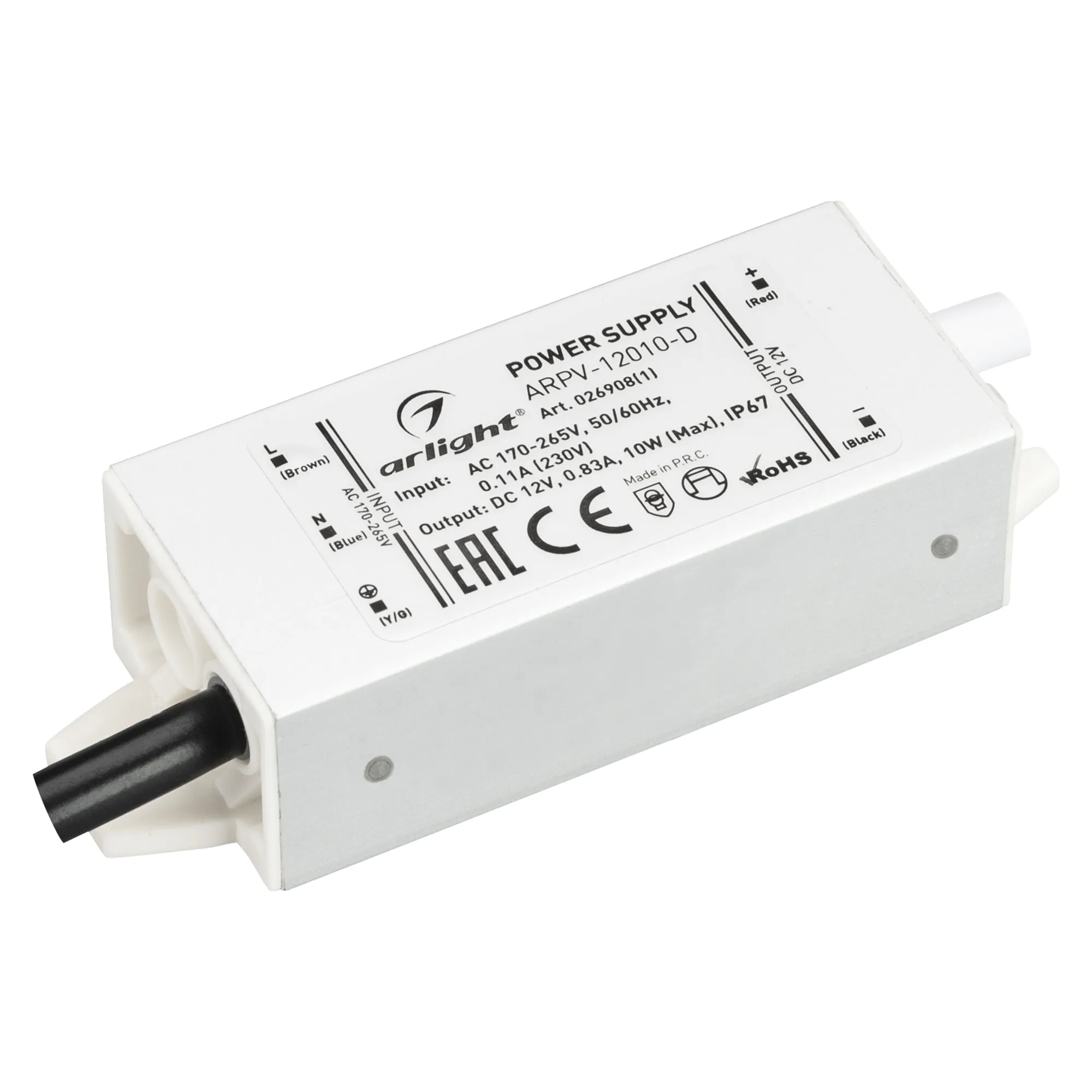 Блок питания ARPV-12010-D (12V, 0.83A, 10W) (Arlight, IP67 Металл, 3 года) - изображение товара